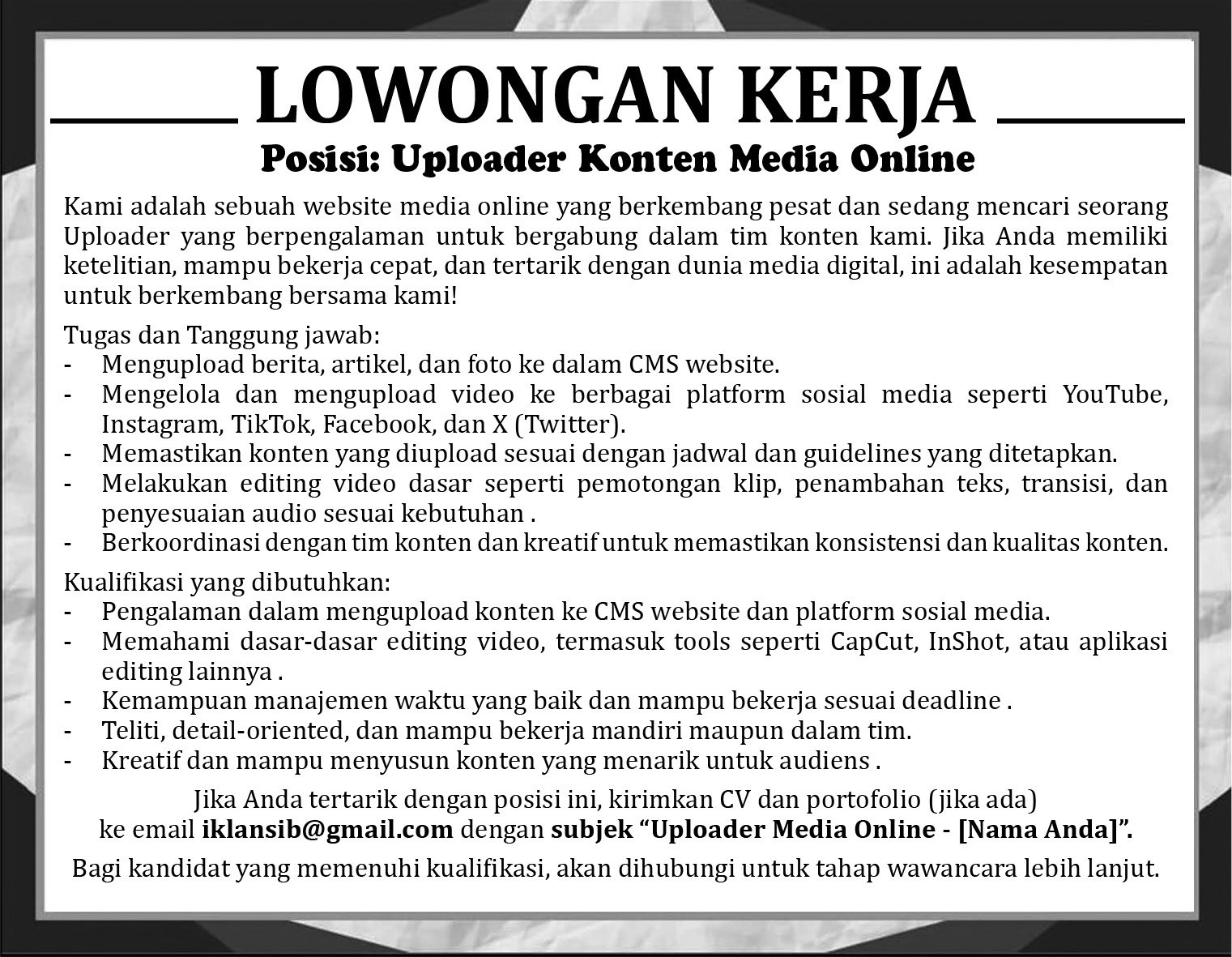 Iklan Loker Uploader