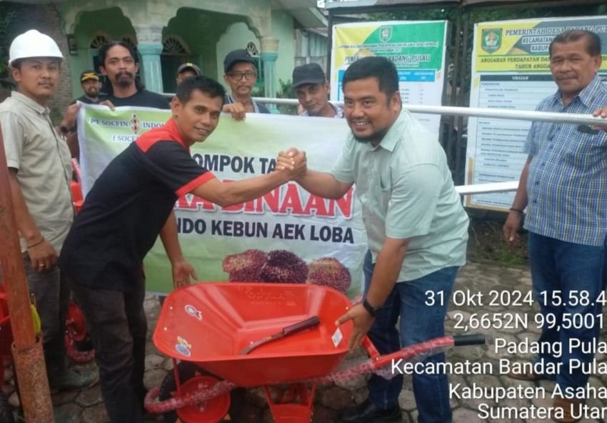 PT Socfindo Aekloba Bantu Alat Panen kepada Poktan Desa Padangpulau dan Bandarpulau